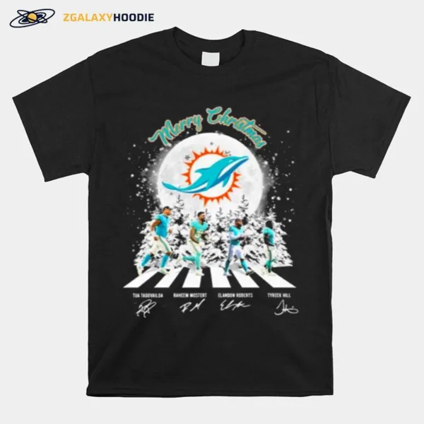 Merry Christmas Miami Dolphins Team Abbey Road Signatures Unisex T-Shirt