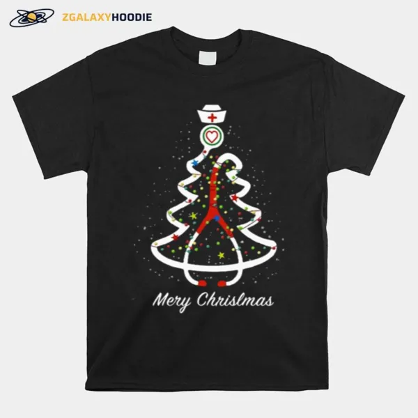 Merry Christmas Stethoscope Pine Noel Nurse Unisex T-Shirt