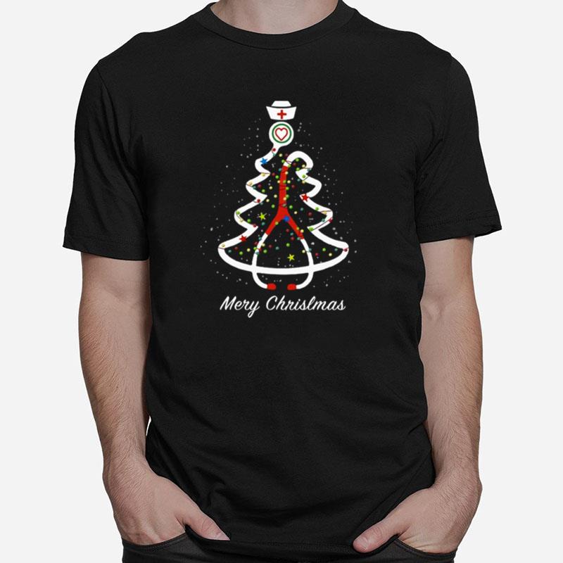 Merry Christmas Stethoscope Pine Noel Nurse Unisex T-Shirt