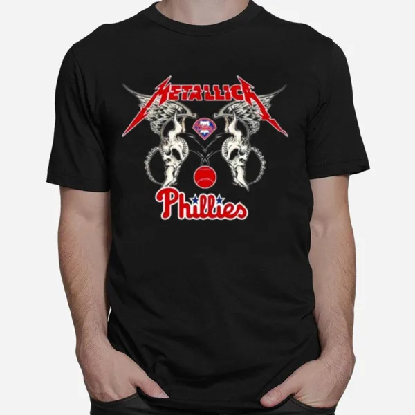 Mlb Philadelphia Phillies Logo Black Metallica Wings Unisex T-Shirt