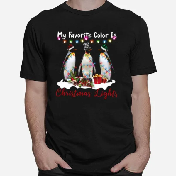 My Favorite Color Is Penguin Christmas Lights Unisex T-Shirt