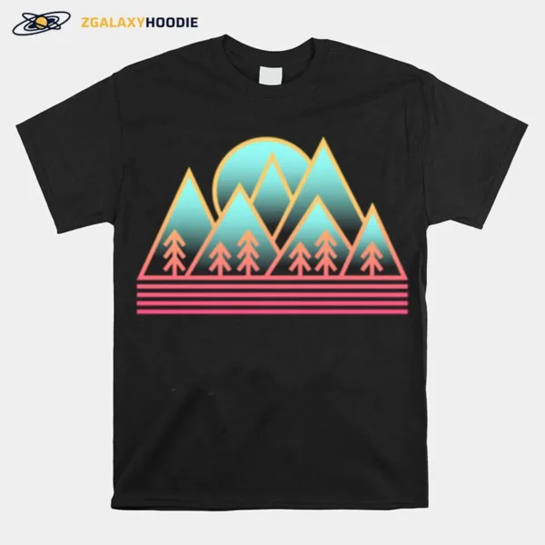 Neon Mountain Moon And Forest Staycation Unisex T-Shirt