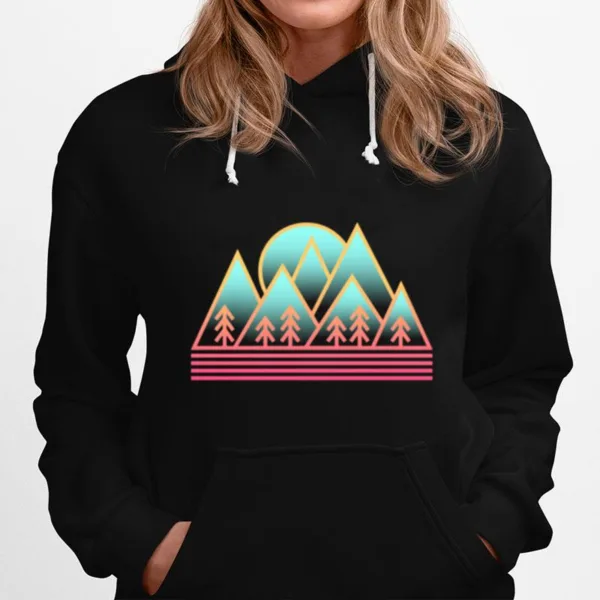 Neon Mountain Moon And Forest Staycation Unisex T-Shirt