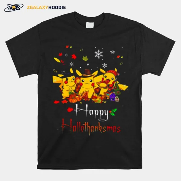 Pikachu Halloween And Christmas Happy Hallothanksmas Pokemon Christmas Unisex T-Shirt