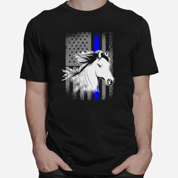 Police Horse Mounted Patrol American Flag Unisex T-Shirt