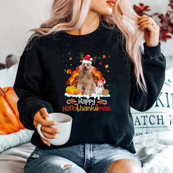 Poodle Happy Hallothanksmas Halloween Thanksgiving Christmas Unisex T-Shirt