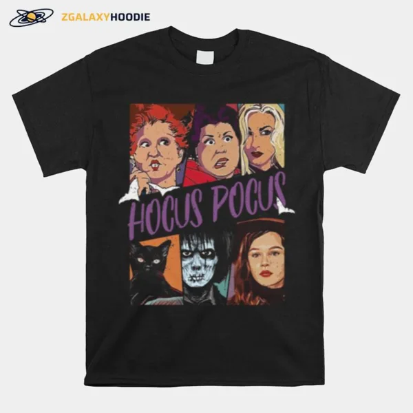 Retro Hocus Pocus Characters Binx Black Cat Billy Dani Sanderson Sisters Party Disney Halloween Unisex T-Shirt