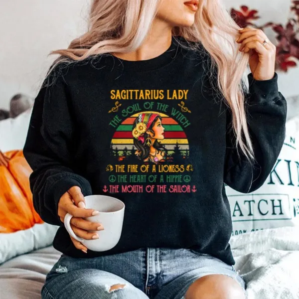 Sagittarius Lady The Soul The Witch The Fire Of A Lioness The Heart Of A Hippie The Mouth Of The Sailor Vintage Unisex T-Shirt