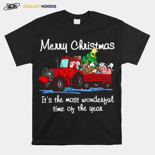 Santa Claus And Animal Merry Christmas Its The Most Wonderful Time Of The Year Unisex T-Shirt