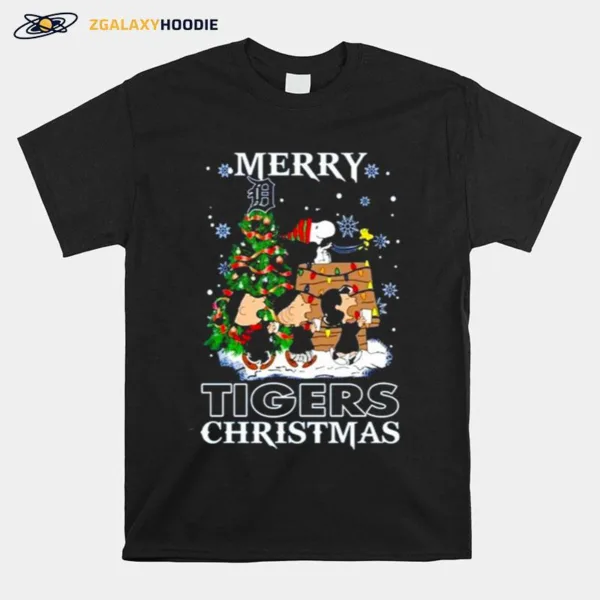 Snoopy And Friends Merry Detroit Tigers Christmas Unisex T-Shirt