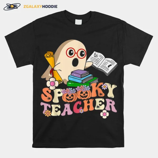 Spooky Teacher Groovy Retro Ghost Halloween Teacher Unisex T-Shirt