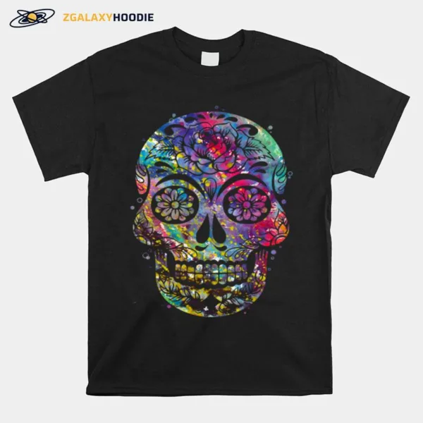 Sugar Skull Watercolor Day Of The Dead Dia De Muertos Unisex T-Shirt