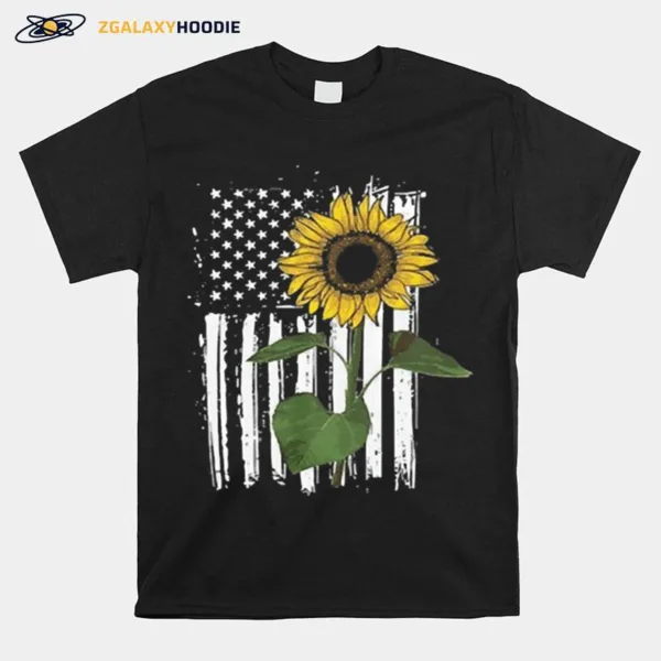 Sunflower American Flag Unisex T-Shirt