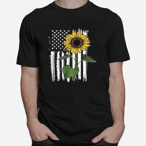 Sunflower American Flag Unisex T-Shirt