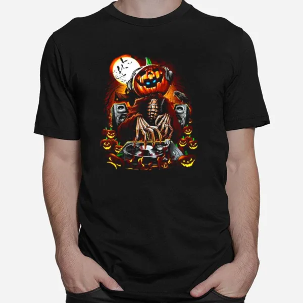 The Dead Dj Funny Halloween Pumpkin Head Unisex T-Shirt