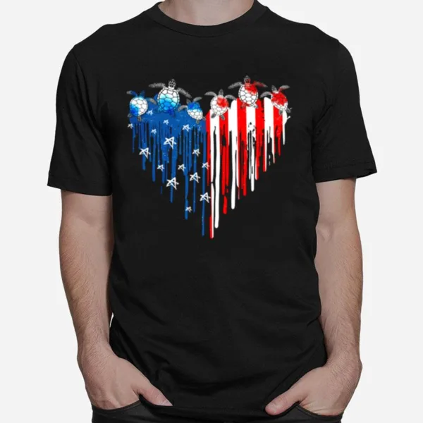 Turtle Heart American Flag 4Th Of July Unisex T-Shirt