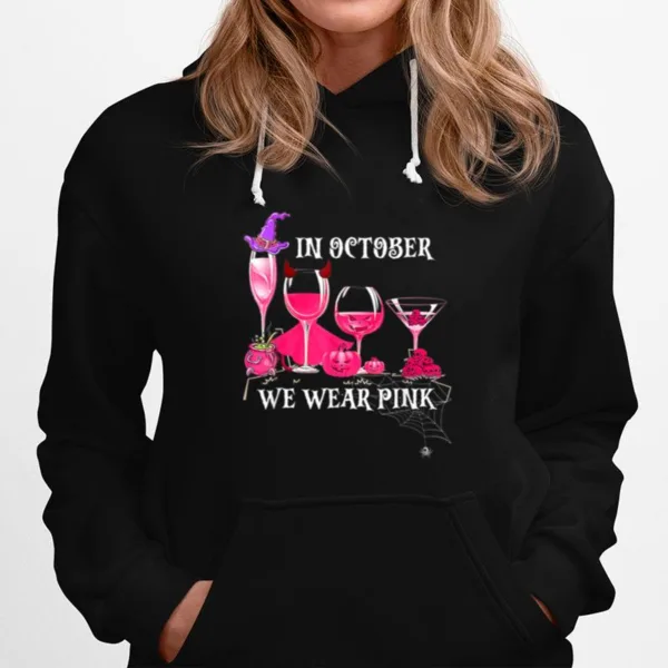 Wine Lover In October We Wear Pink Breast Cancer Halloween Unisex T-Shirt